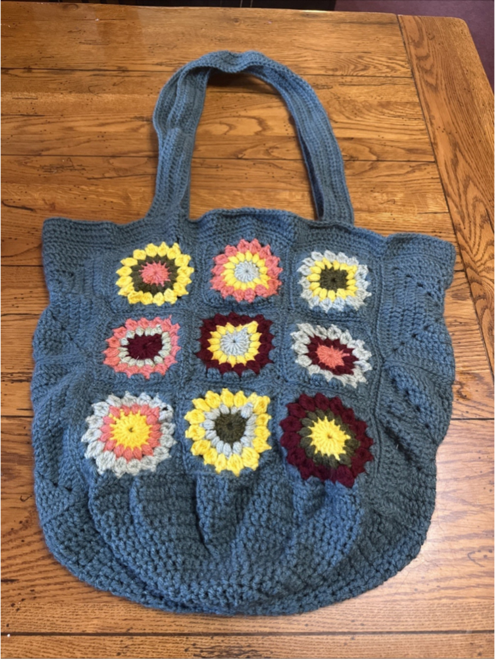 Handmade Crochet Granny Square Tote Bag Boho Knit Handbag Vintage